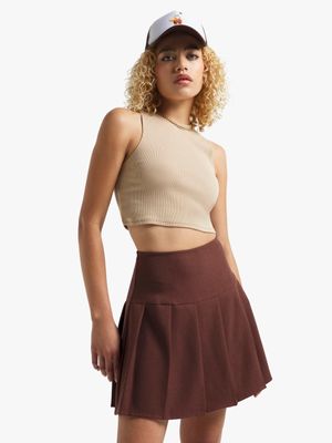 Women's Chocolate Brown Pleated Mini Skirt