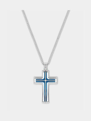 Stainless Steel Blue Tone Men’s Prayer Cross Pendant