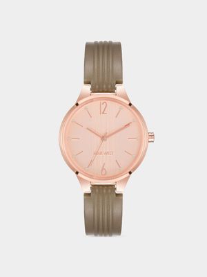 Nine West Women's Rose Gold Plated & Brown Round Vegan Leather Watch
