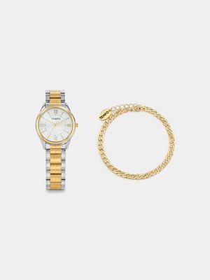 Tempo Gold & Silver Plated Bracelet Watch & Bracelet Set
