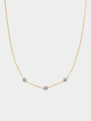 Yellow Gold & Sterling Silver Crystal Ball Station Necklace