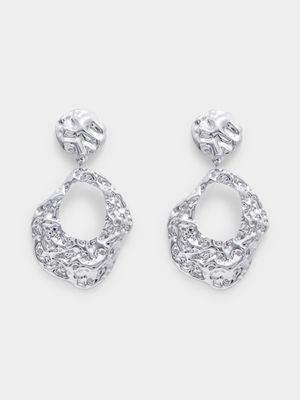 Women's Silver Crinkle Drop Earrings