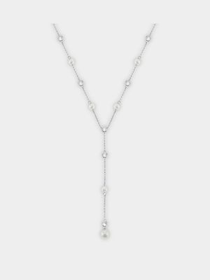 Cheté Sterling Silver Freshwater Pearl & Cubic Zirconia Lariat Necklace