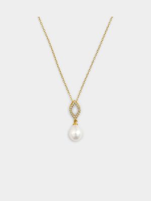 Gold Plated Sterling Silver Freshwater Pearl Open Marquise Pendant