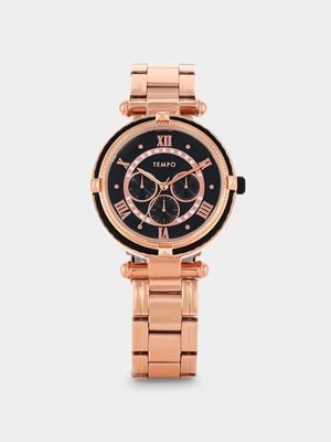 Tempo Timepiece Collection Rose Plated Black Dial Bracelet Watch