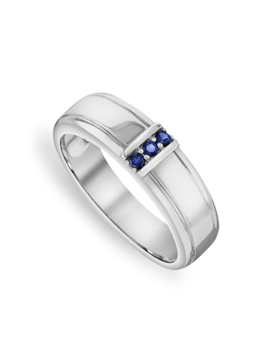Sterling Silver & Created Blue Sapphire Men's Wedding Band