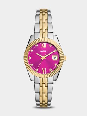 Fossil Scarlette Magenta Dial Gold & Silver Plated Bracelet Watch