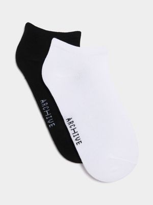 Archive Unisex 2-Pack White/Black Ankle Socks