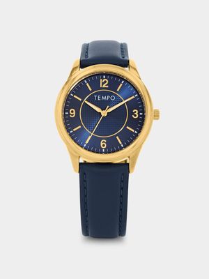 Tempo Men’s Gold Plated Blue Dial Blue Leather Watch