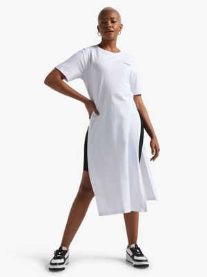 Redbat Women's Double Side Slit Cotton White T-Shirt Dress