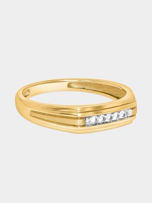 Yellow Gold Diamond Horizontal Strokes Ring