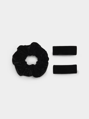 Black Velvet Hair Clips & Scrunchie Set