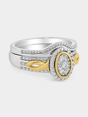 Yellow Gold & Sterling Silver Diamond & Created Sapphire Oval Halo Infinity Twinset Ring