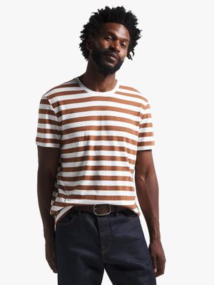 Men's Brown & White Striped T-Shirt