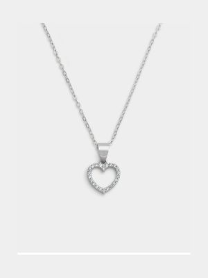 Sterling Silver Cubic Zirconia Kid's Open Heart Pendant Necklace