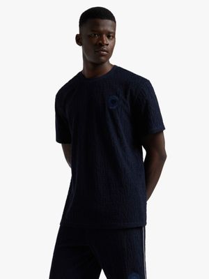 Fabiani Men's Towelling All Over Print Navy T-Shirt