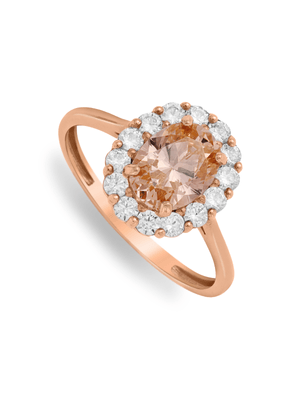 Rose Gold Cubic Zirconia Oval Pink Cluster Ring