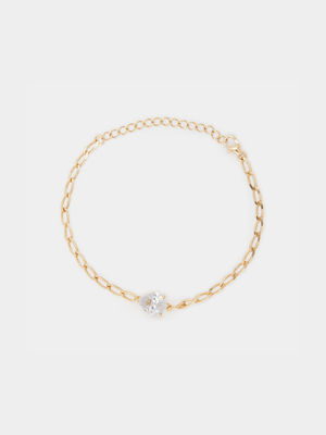 18ct Gold Plated Chain Bracelet with Center Pear Cubic Zirconia