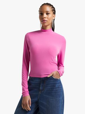Women's Pink Turtleneck With Open Back Top