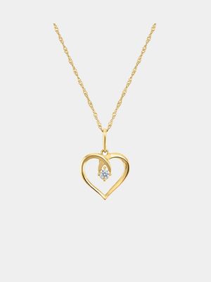 Yellow Gold, Cubic Zirconia Twisted Heart Pendant on chain
