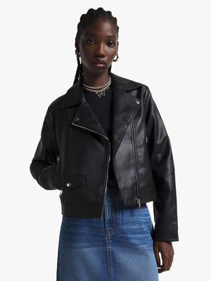 Women's Black PU Biker Jacket