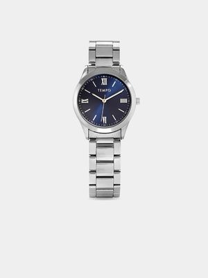 Tempo Men’s Silver Tone Blue Dial Bracelet Watch