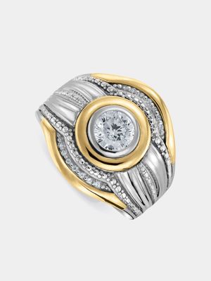 Yellow Gold & Sterling Silver Created White Sapphire & Diamond Women's Claire Ring