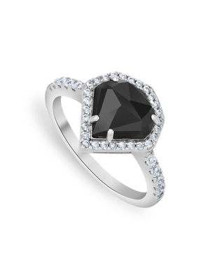 Sterling Silver Black Cubic Zirconia Iconic Halo Women’s Ring