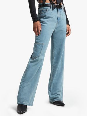 Women's Light Wash  Dad Jeans With Pocket Detail