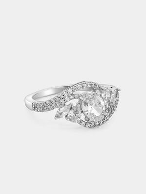 Sterling Silver Cubic Zirconia Cluster Embrace Ring