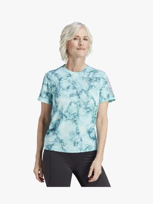 Womens adidas Own The Run All Over Print Turquoise Tee