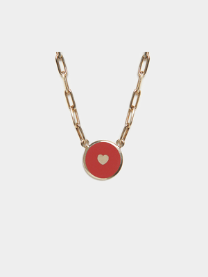 18ct Gold Plated Red Enamel Heart Pendant on Chain
