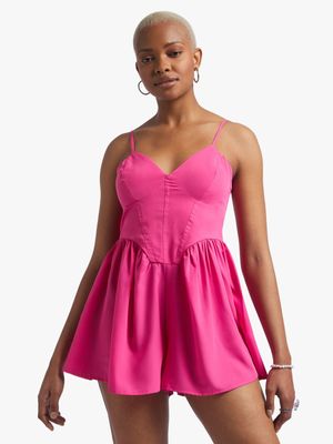 Women's Pink Flared Corset Playsuit