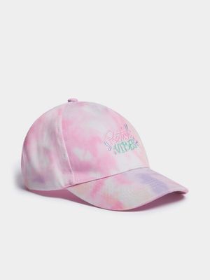 Girl's Pink Watercolour Peak Cap