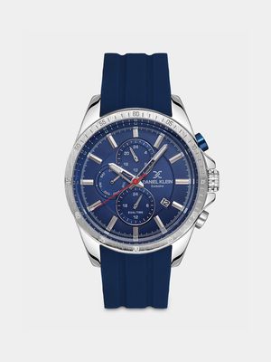 Daniel Klein Silver Plated Blue Dial Blue Silicone Chronographic Watch