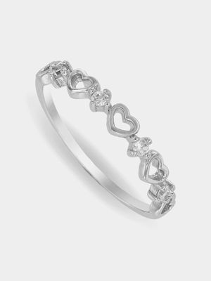 Sterling Silver & Cubic Zirconia Hearts & Kisses Stack Ring