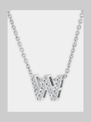 CZ Initial Necklace W Silver Plated