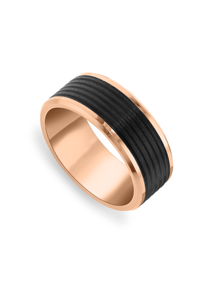 Rose Plated Black Tungsten Grooved Centre Men’s Ring