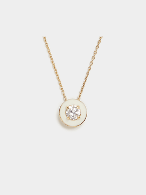 18ct Gold Plated White Enamel CZ Pendant on Chain