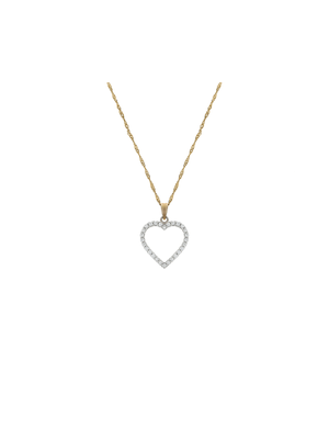 Yellow Gold & Sterling Silver Open Heart Cubic Zirconia Pendant on a Chain