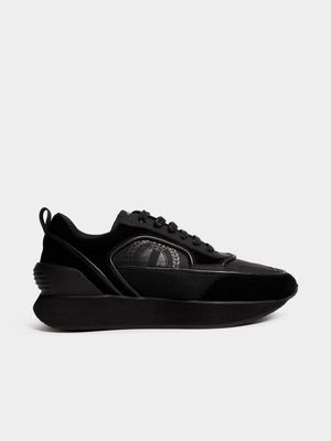 Fabiani Men's Leather Piping Detail Black Runner Sneakers