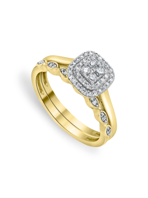 Yellow Gold 0.22ct Diamond Sweet Cushion Twinset Ring