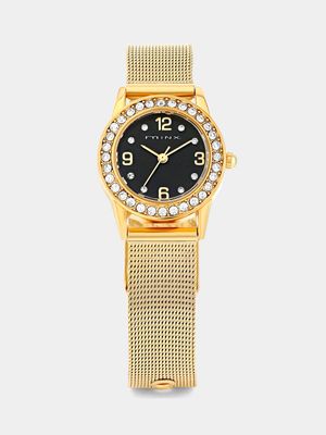 Minx Gold Plated Black Dial Mesh Watch