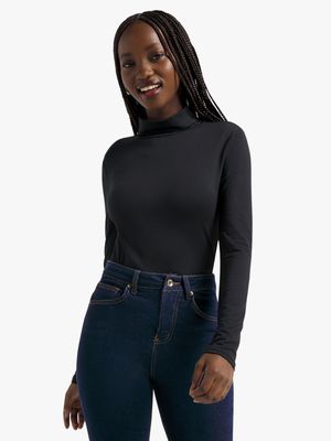 Jet Women's Regular Black Long Sleeve Poloneck Top