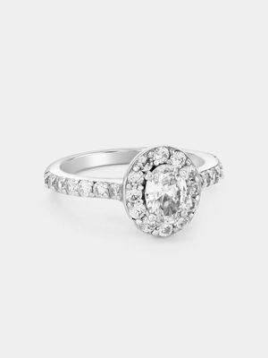 Sterling Silver Cubic Zirconia Oval Halo Ring
