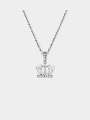 Sterling Silver Cubic Zirconia Kid's Princess Crown Pendant Necklace