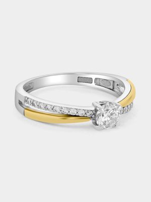 Yellow Gold & Sterling Silver Moissanite Solitaire Crossover Ring