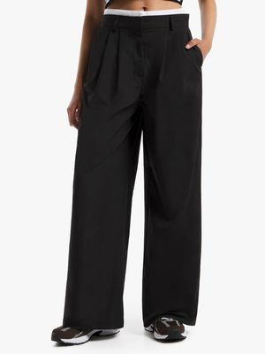 Women's Black Double Waisted Tailored Pants
