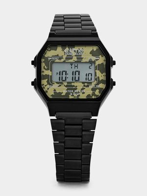 Daniel Klein Black Plated Camo Digital Bracelet Watch
