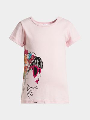 Jet Young Girls Pink Love Cotton Blend T-Shirt